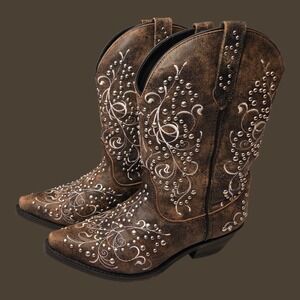 Rockin Country Studded Brown Leather Cowboy Boots RC5071  10M Womens